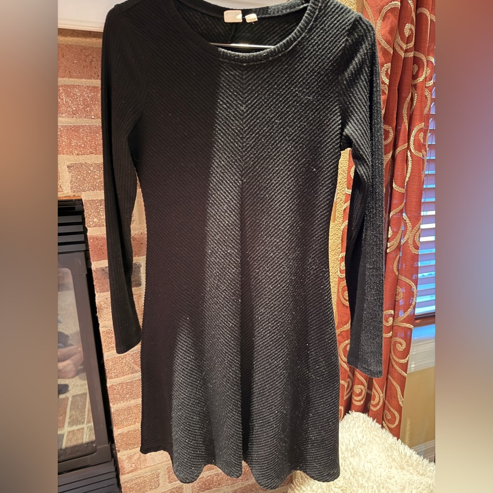 GAP Black Long Sleeve Ribbed Knit Dress - Women